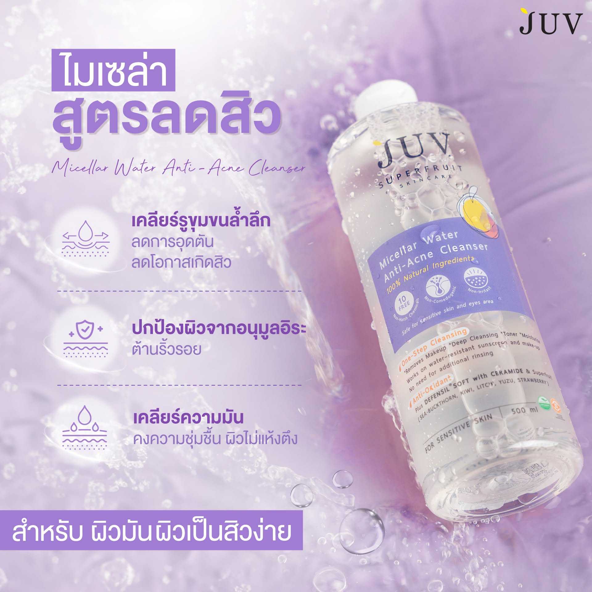 JUV | Micellar Water Anti- Acne Cleanser 500 ml