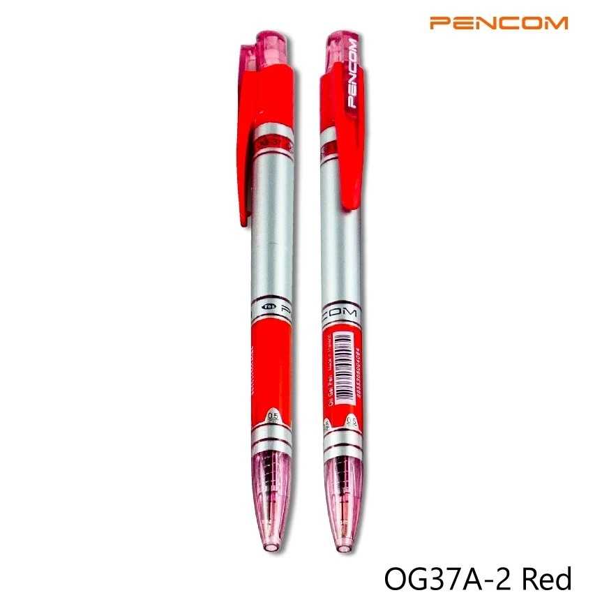 Pencom OG37A2-RD ปากกาหมึกน้ำมันแบบกดสีแดง หัวปากกา 0.5 มม.