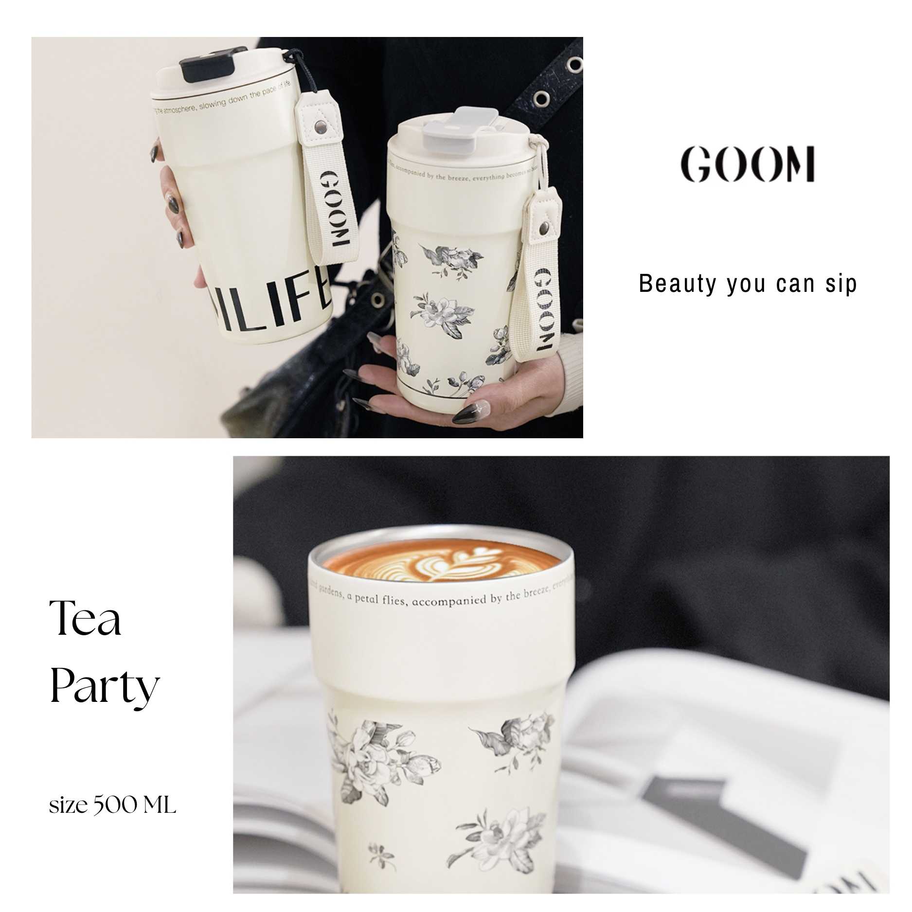 GOOM แก้วเก็บอุณหภูมิ จุ 500ml สแตนเลส 316 รุ่น Tea Party Collection