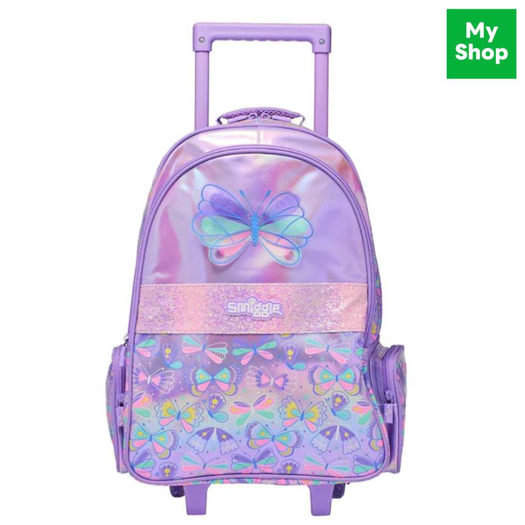 พร้อมส่งในไทย🎉 Smiggle ล้อลาก18นิ้ว ลายผีเสื้อม่วง Trolley Backpack 18inch. ของแท้✔