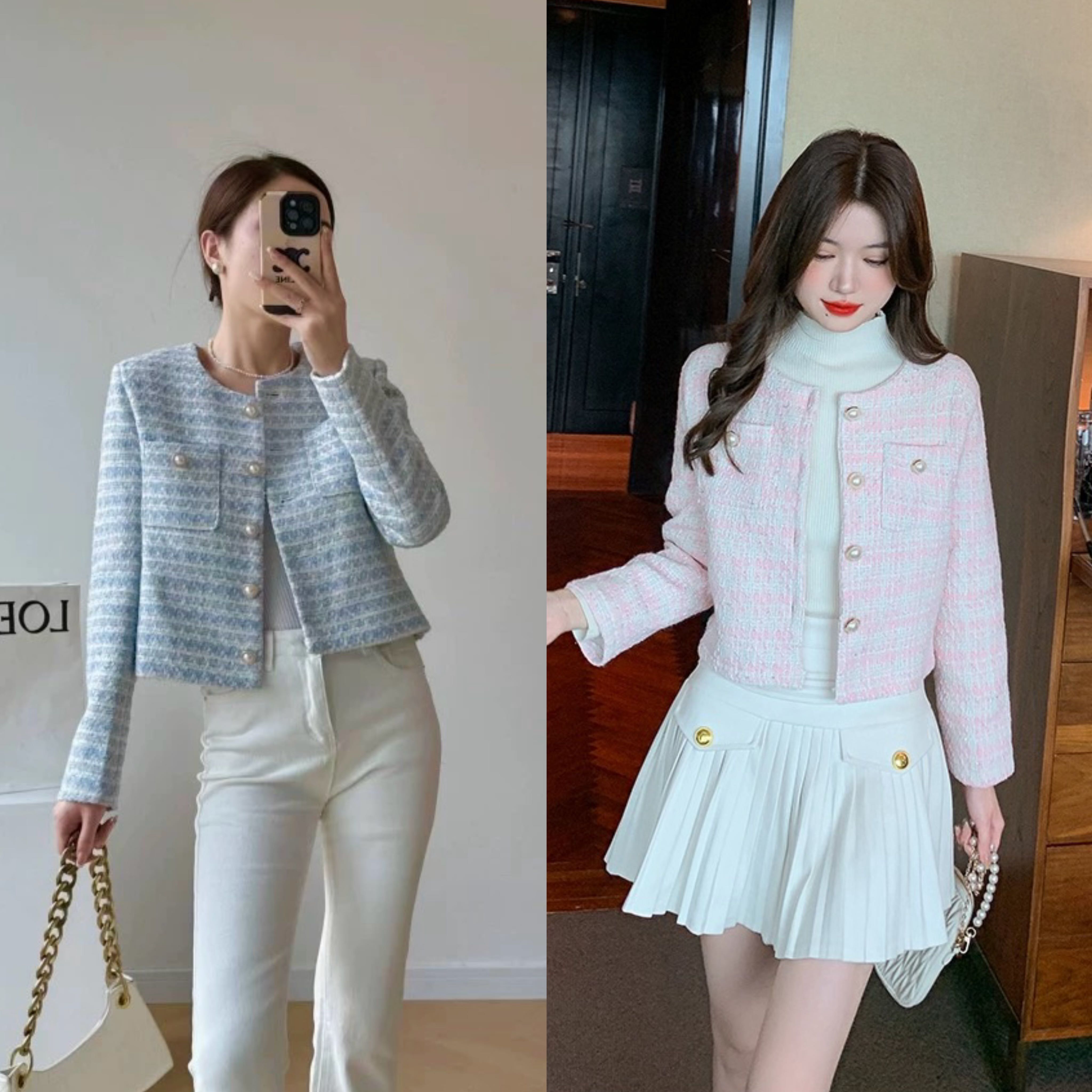 เสื้อคลุมผ้าทวิตงานมีซับใน โทรสีพาสเทลอ่อนๆ สไตล์สาวหงานเกาหลี