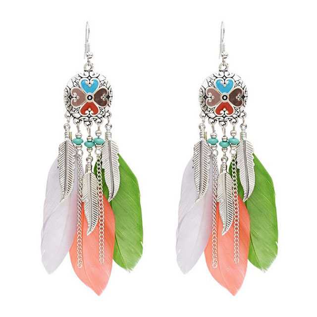 ต่างหูขนนก ต่างหูโบฮีเมียน หลายสี multi color ต่างหูระย้า สไตล์โบฮีเมียม BOHO Bohemian