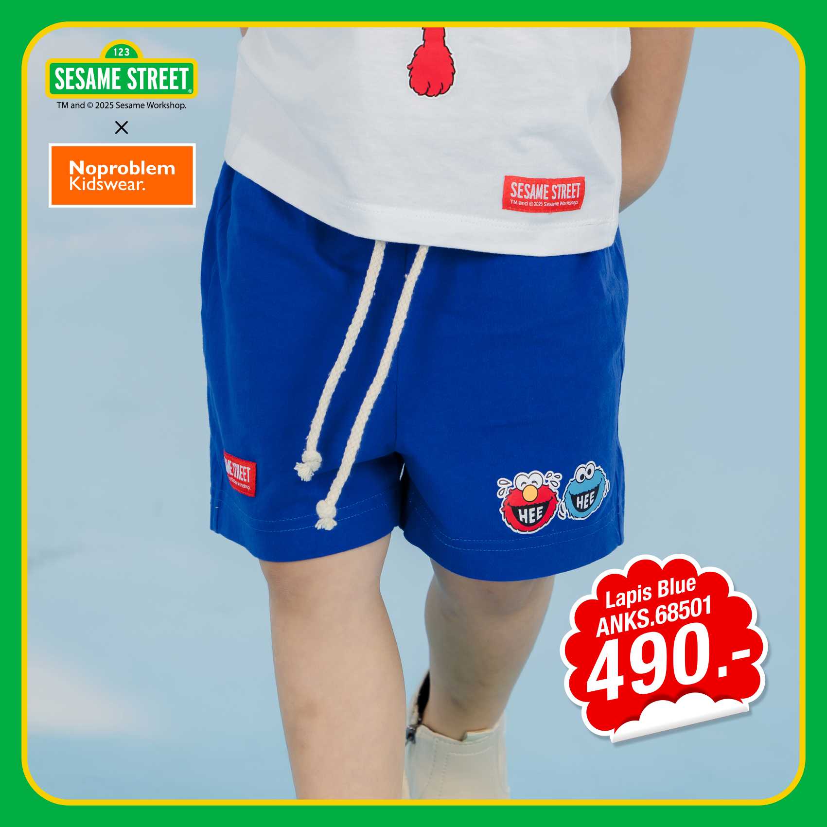 กางเกงขาสั้นเอวยืดเด็กพิมพ์ลาย รหัส ANKS.68501 - SESAME STREET SHORT PANTS