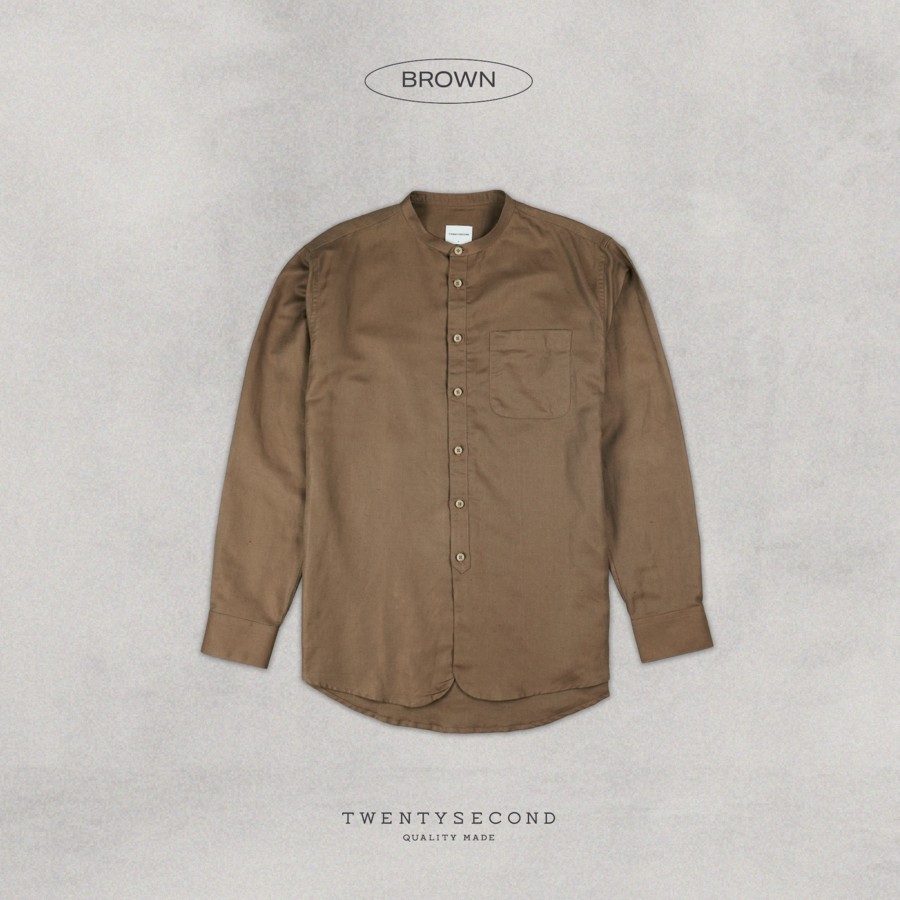 AUSTIN BAND COLLAR SHIRT - BROWN