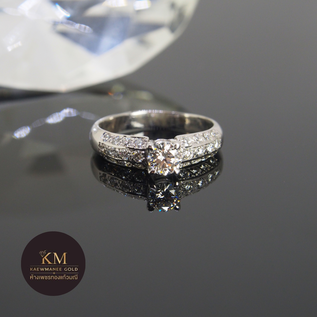 แหวนเพชร Classic Excellence Pave Solitaire Ring (White Gold)