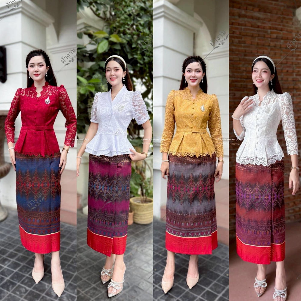 ผ้าถุงผ้าไหมกาบแก้วทอลาย ทอลายประณีต งานป้ายสำเร็จ ซิปหลัง ใส่สบาย พรางหุ่นให้ดูดีมีสไตล์