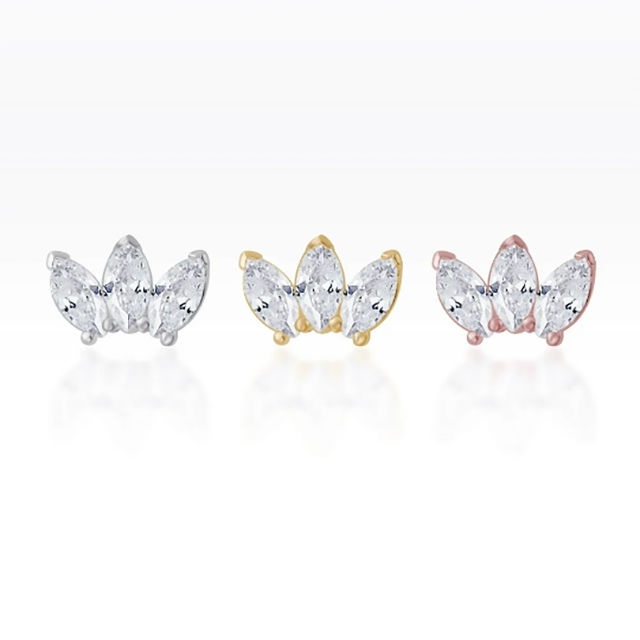 PiercingRoomByJay Triple CZ Marquise Flat Back เงินแท้ (ราคาต่อชิ้น)