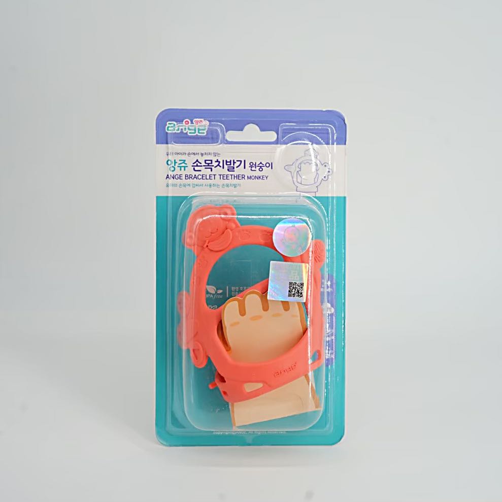 ยางกัดแบบคล้องมือ สีชมพู ลายลิง Monkey Bracelet Teether ยางกัดเสริมพัฒนาการ จากเกาหลี แท้