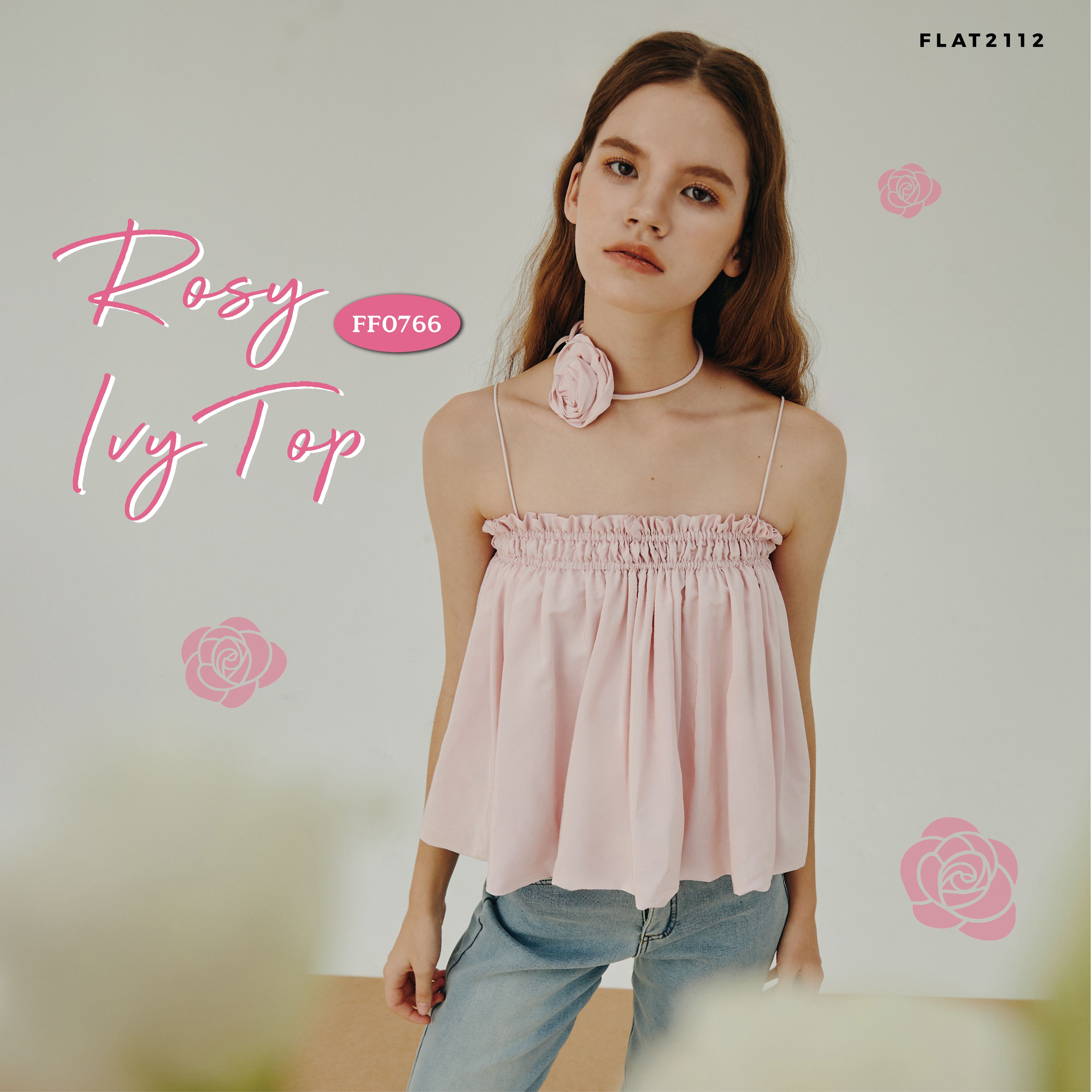 FLAT2112 FF0766 : ROSY IVY TOP เสื้อสายเดี่ยว แต่งเชือกดอกไม้ไว้ผูกคอ