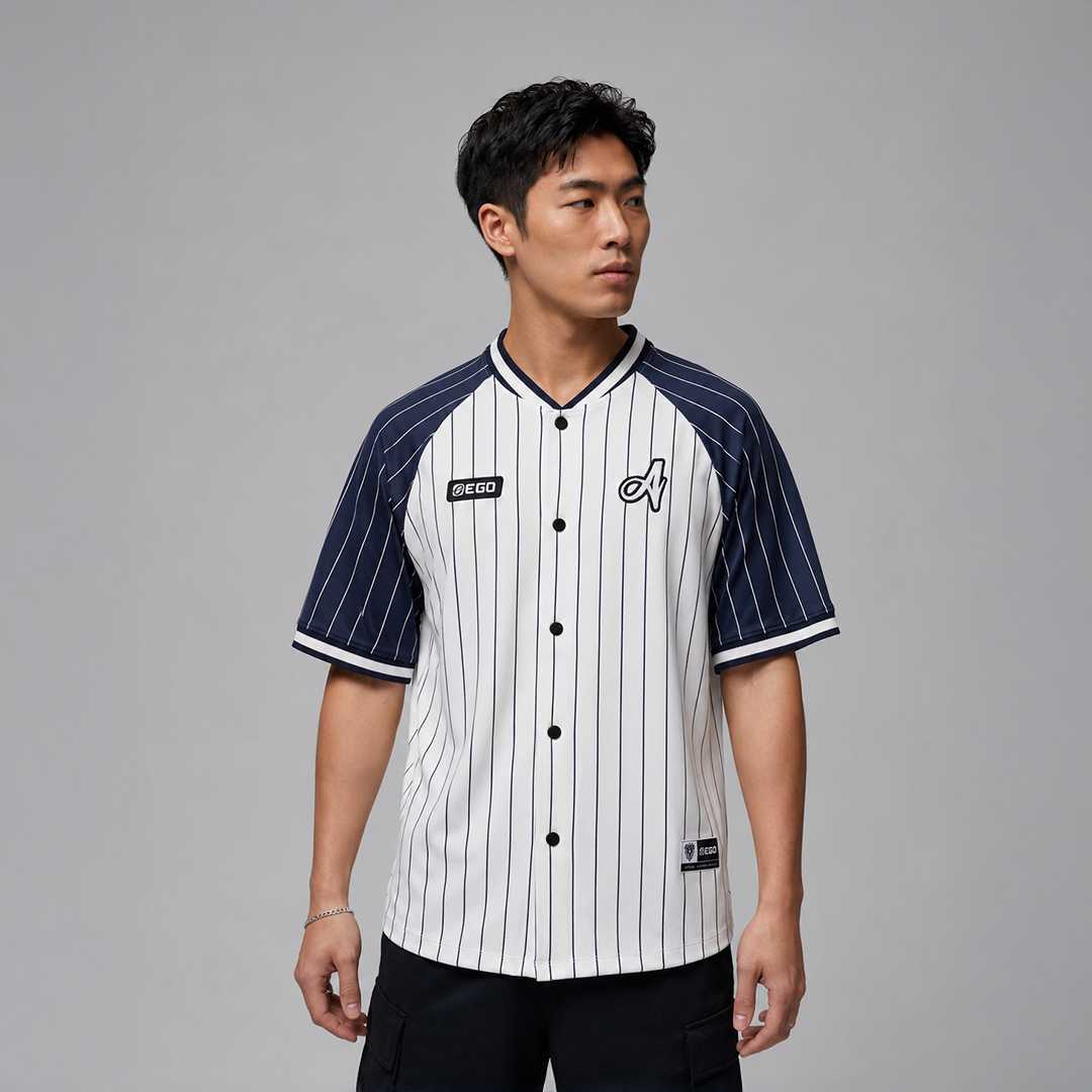 AE611 เสื้อเบสบอลโอเวอร์ไซส์เจอร์ซีย์ สีขาว