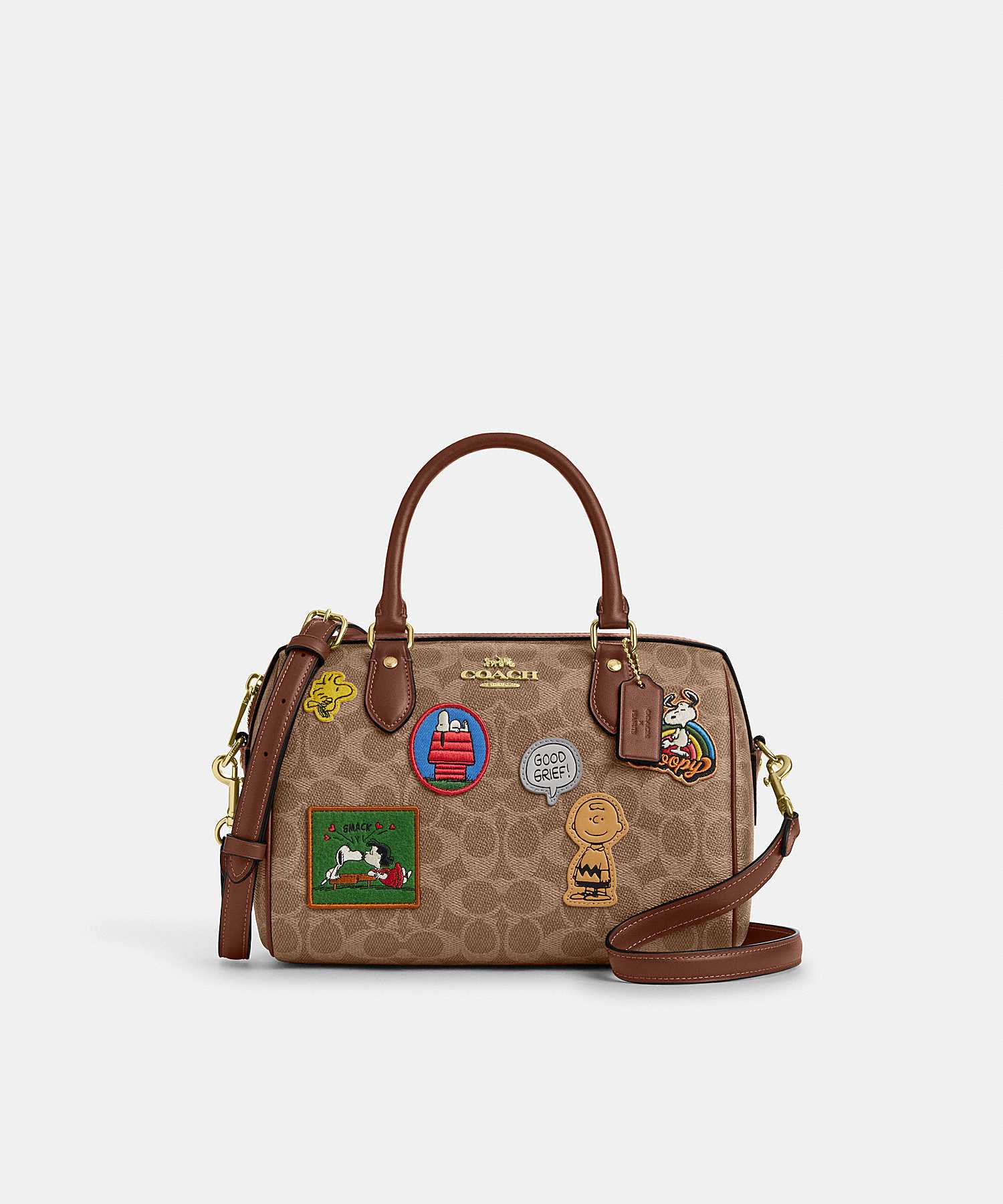 COACH X PEANUTS ROWAN SATCHEL BAG IN SIGNATURE CANVAS WITH PATCHES CBJ90 IMY3O