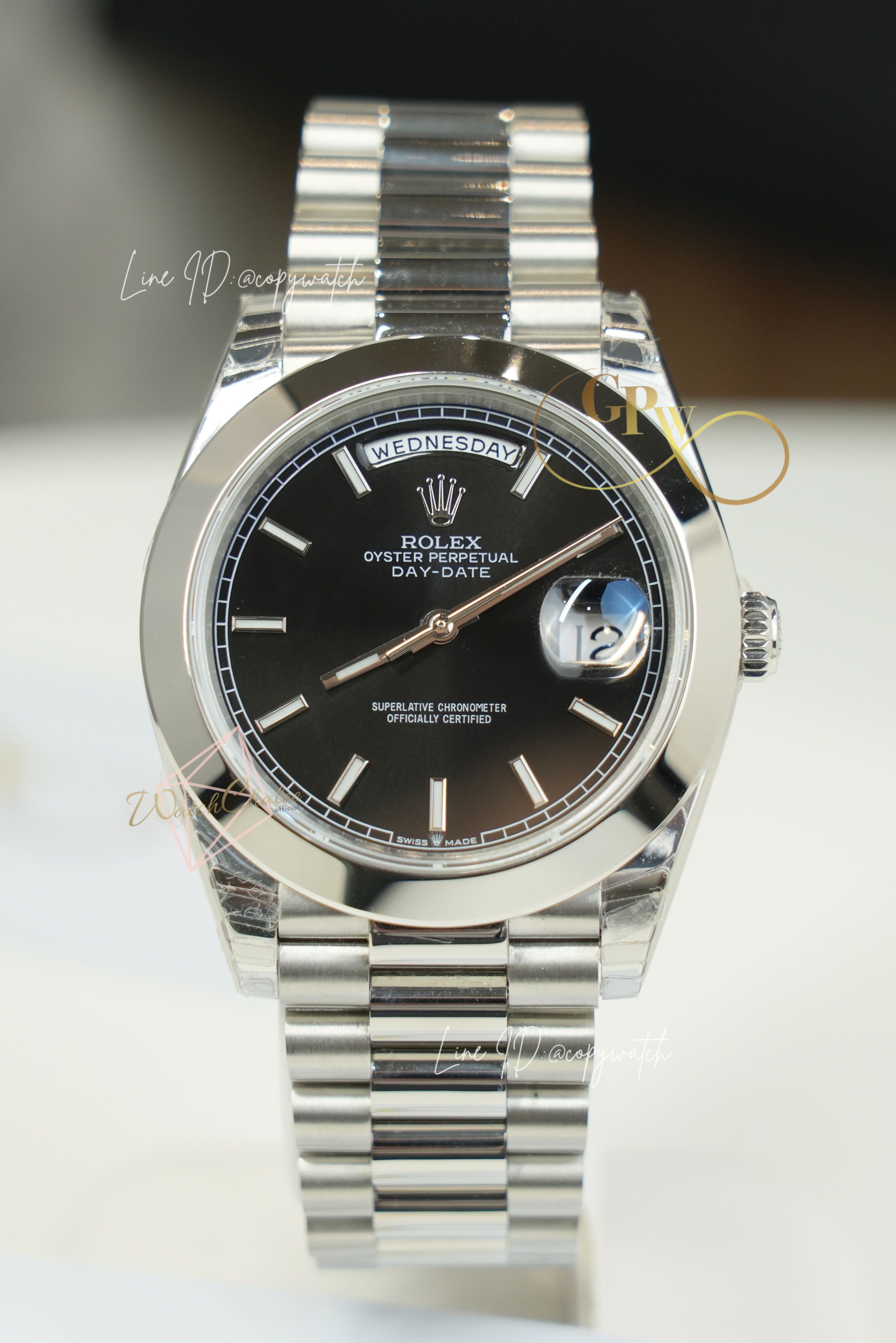 Rolex Day-Date 40 mm. ( Bright black) ทรงเรียบ Automatic swiss movement