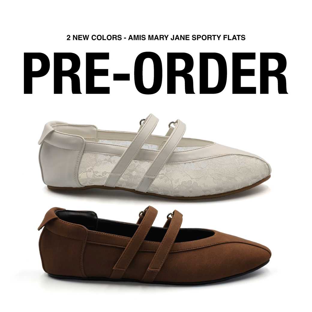 [PRE-ORDER] WHITE LACE & BROWN SUEDE - AMIS MARY JANE SPORTY FLATS