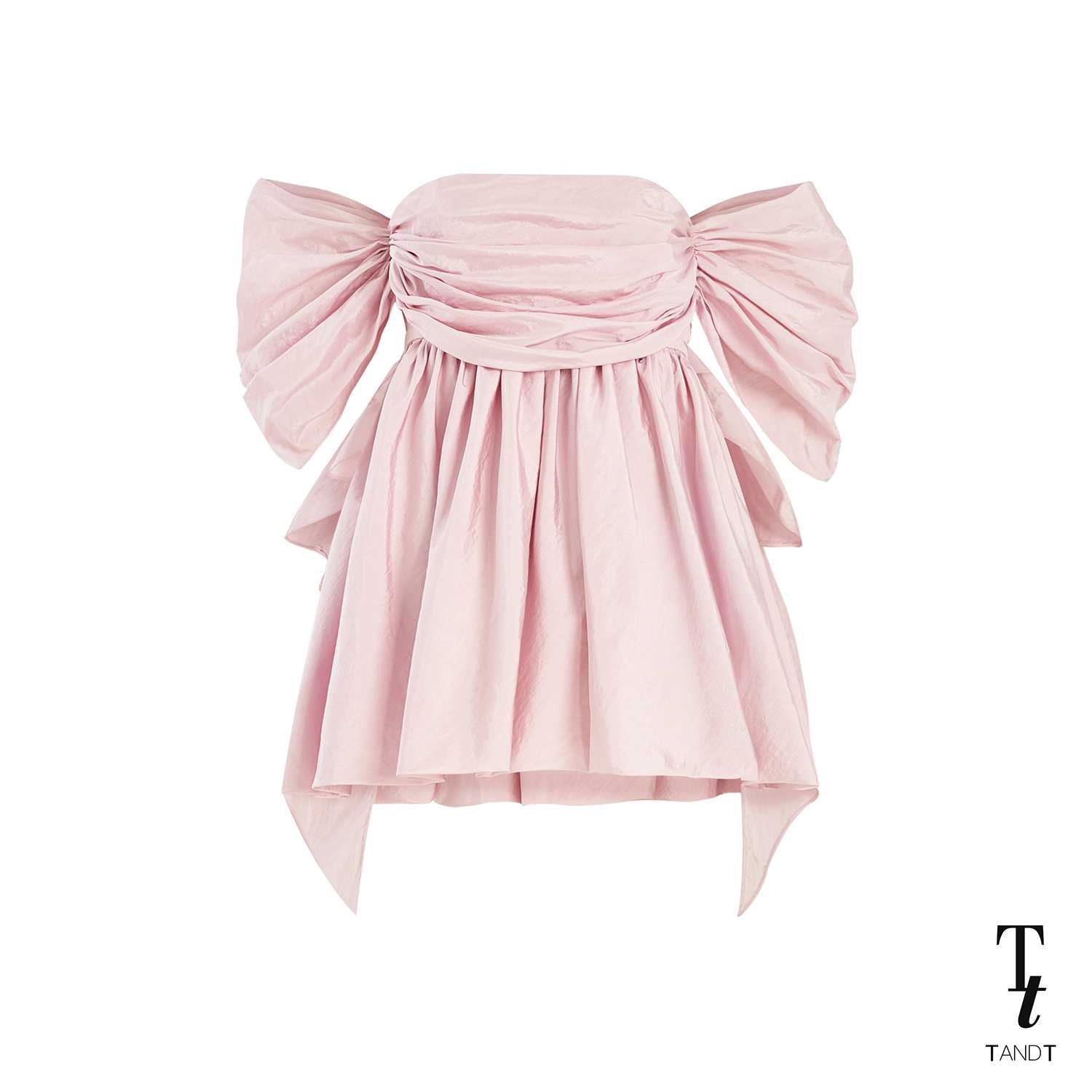 TandT - ROMY PINK DRESS - OFF-THE-SHOULDER DRAPED BALLOON MINI DRESS