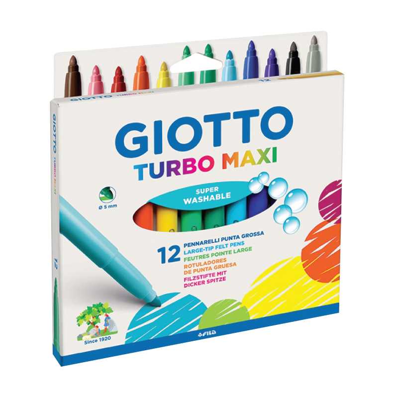 GIOTTO Turbo Maxi Markers 12 Colors (ปากกาเมจิกแท่งใหญ่ 12 สี) 076200