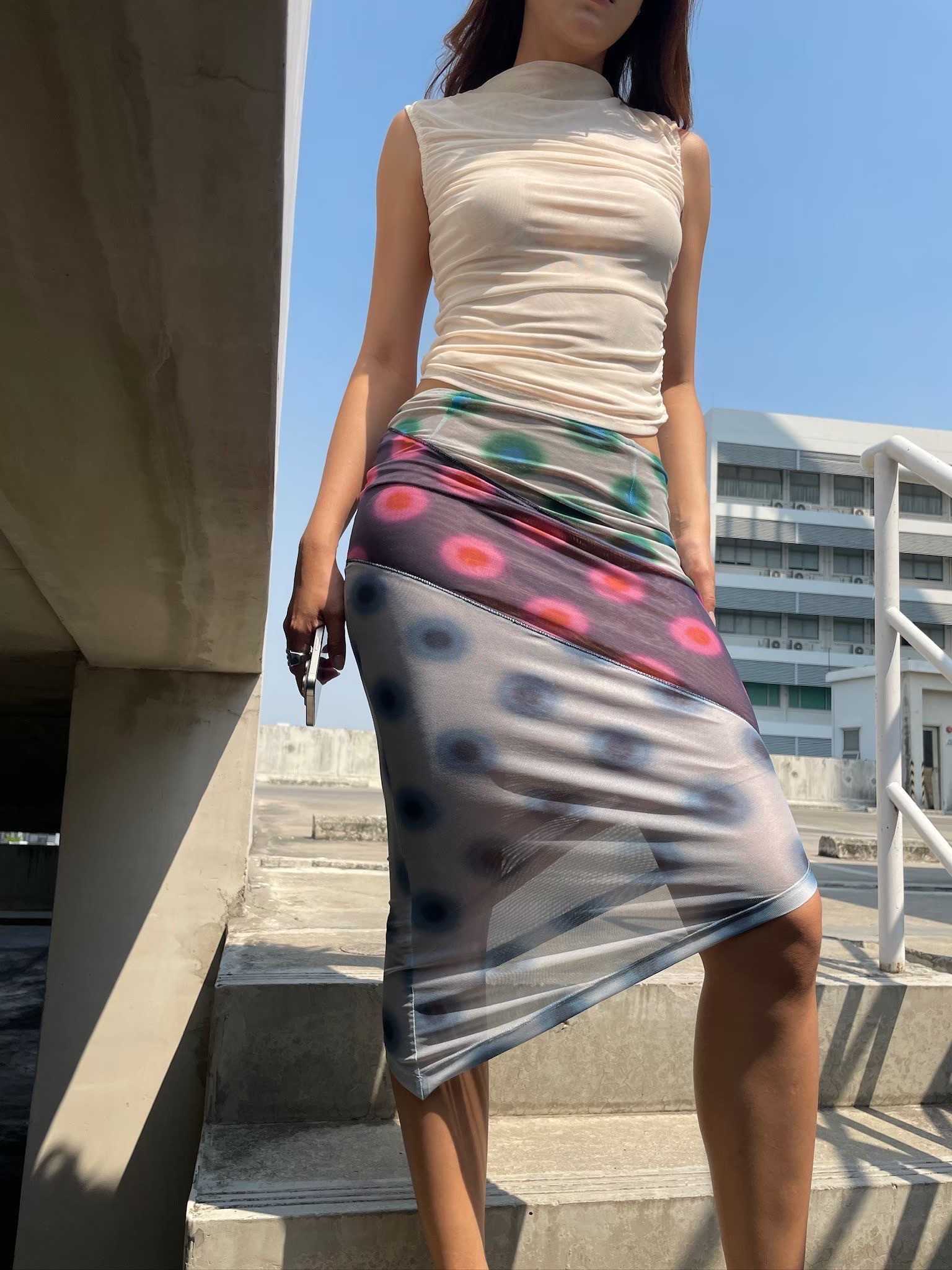 SALE MIAOU VERO SKIRT-POLKA DOT PATCHWORK