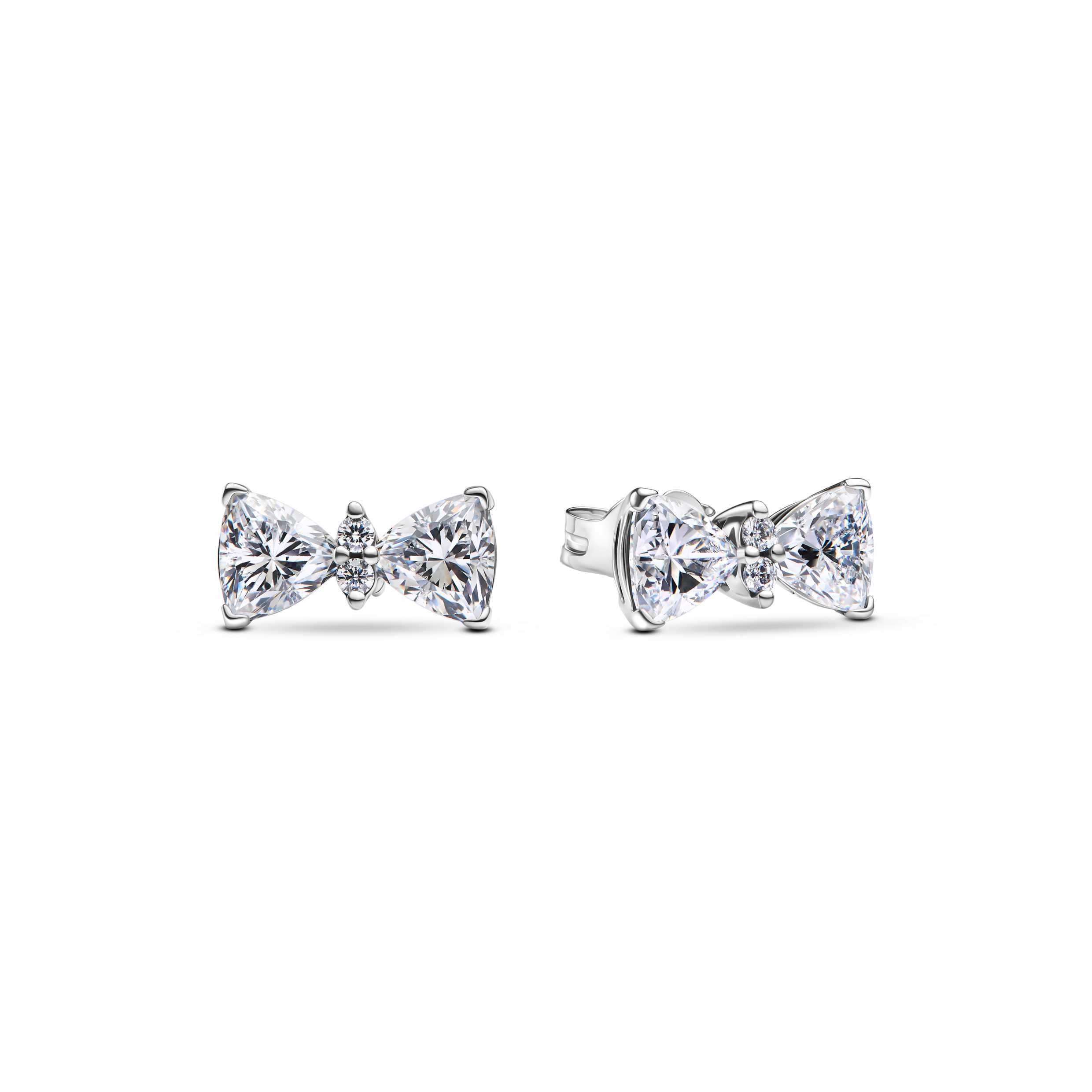 Bow sterling silver stud earrings with clear cubic zirconia