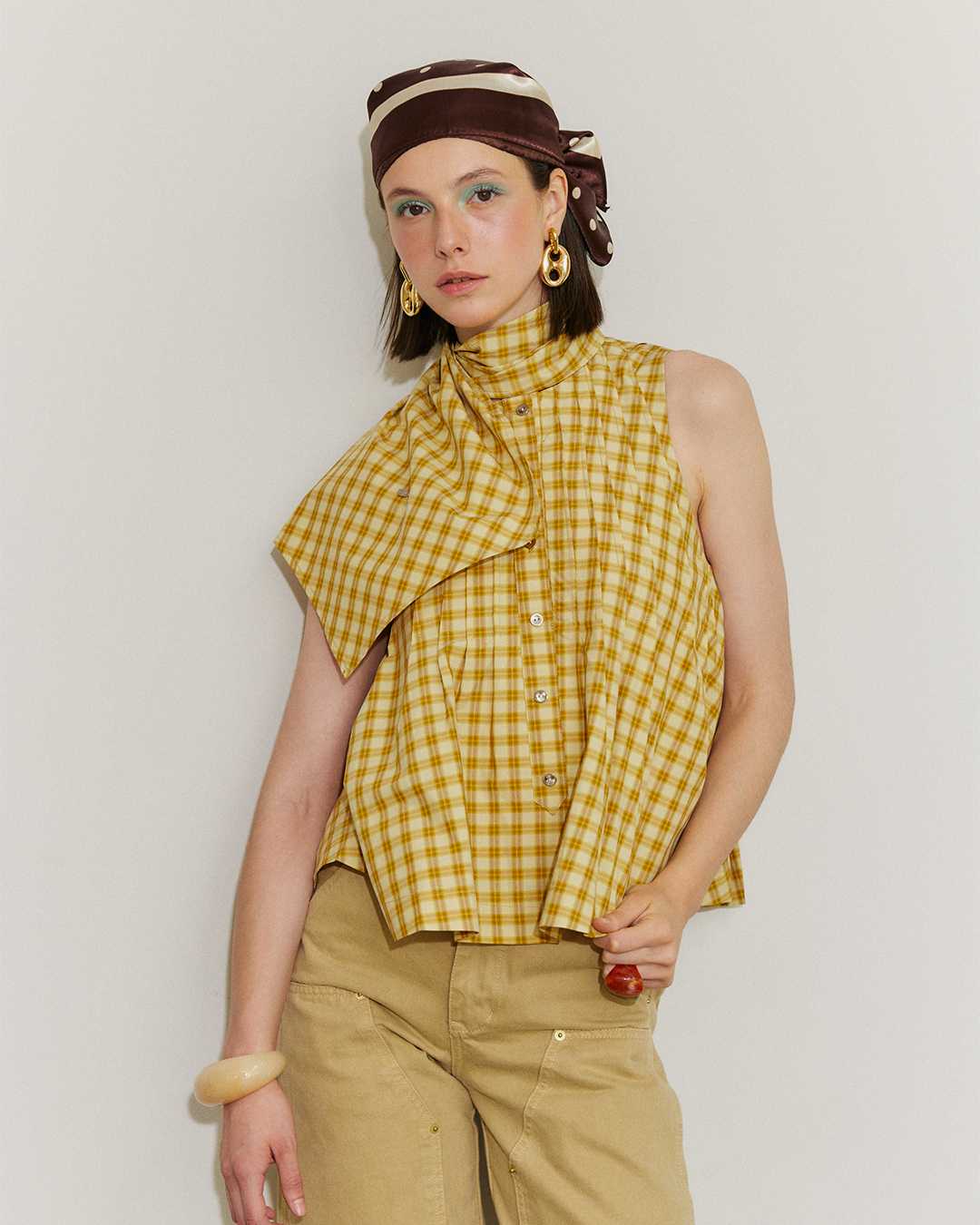 RYA RR Scarf Shirt (Sleeveless) เสื้อเชิ้ตแขนกุด พันคอ ทรงบาน หลวม