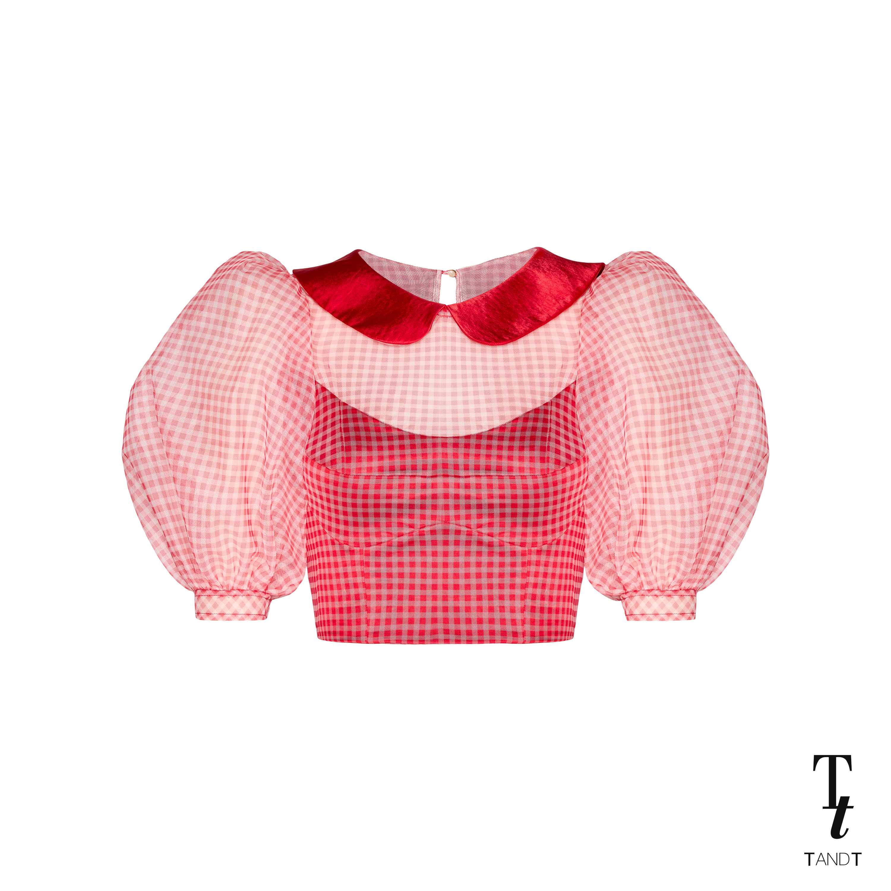 TandT - SIERRA TOP - PETER PAN COLLAR GINGHAM PUFF SLEEVES CROP TOP