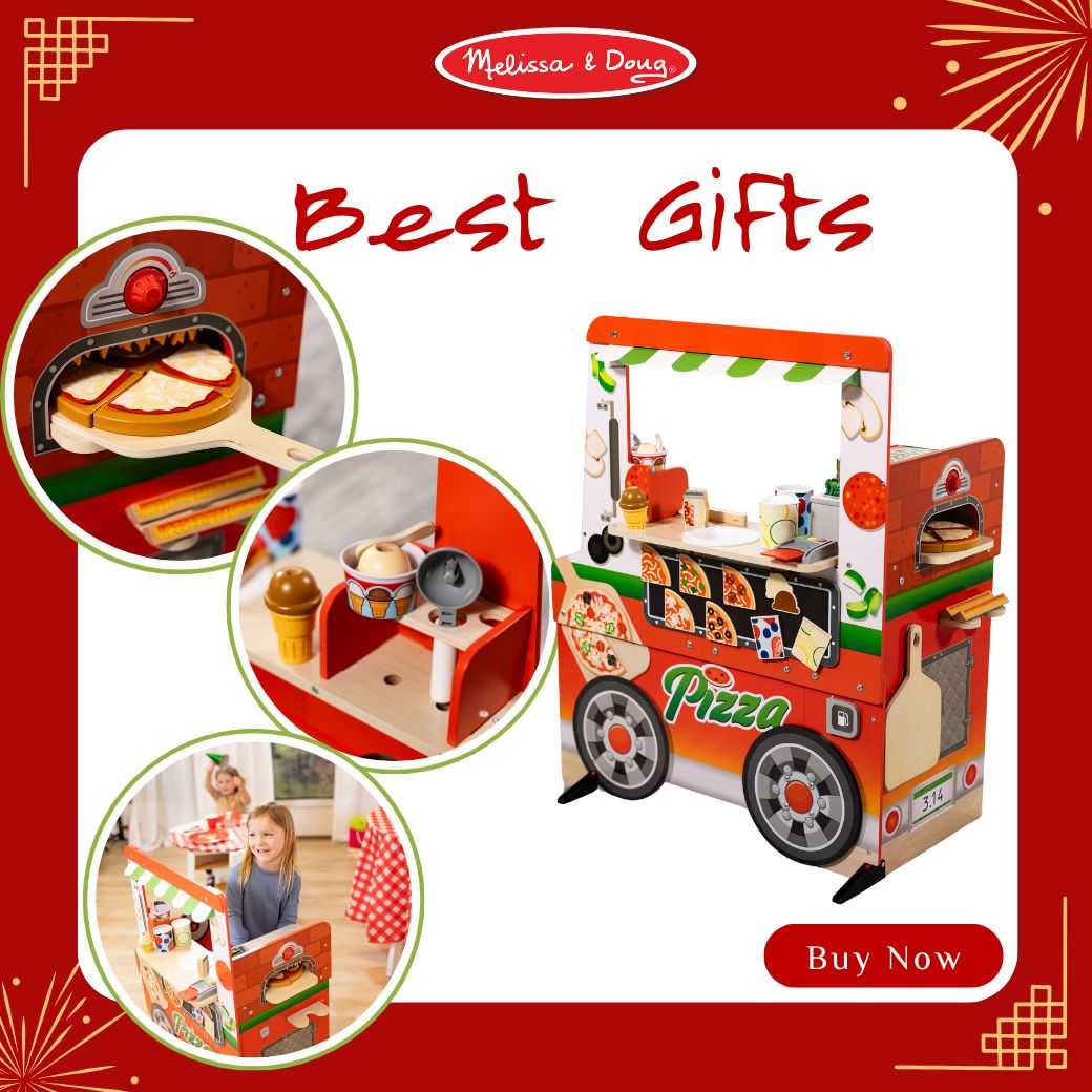 (ของแท้ USA)รถฟู๊ดทรัคขนาดใหญ่ ขายพิซซ่า ชุดครัวไม้ Pizza Food Truck Melissa & Doug ของเล่นไม้ 32201