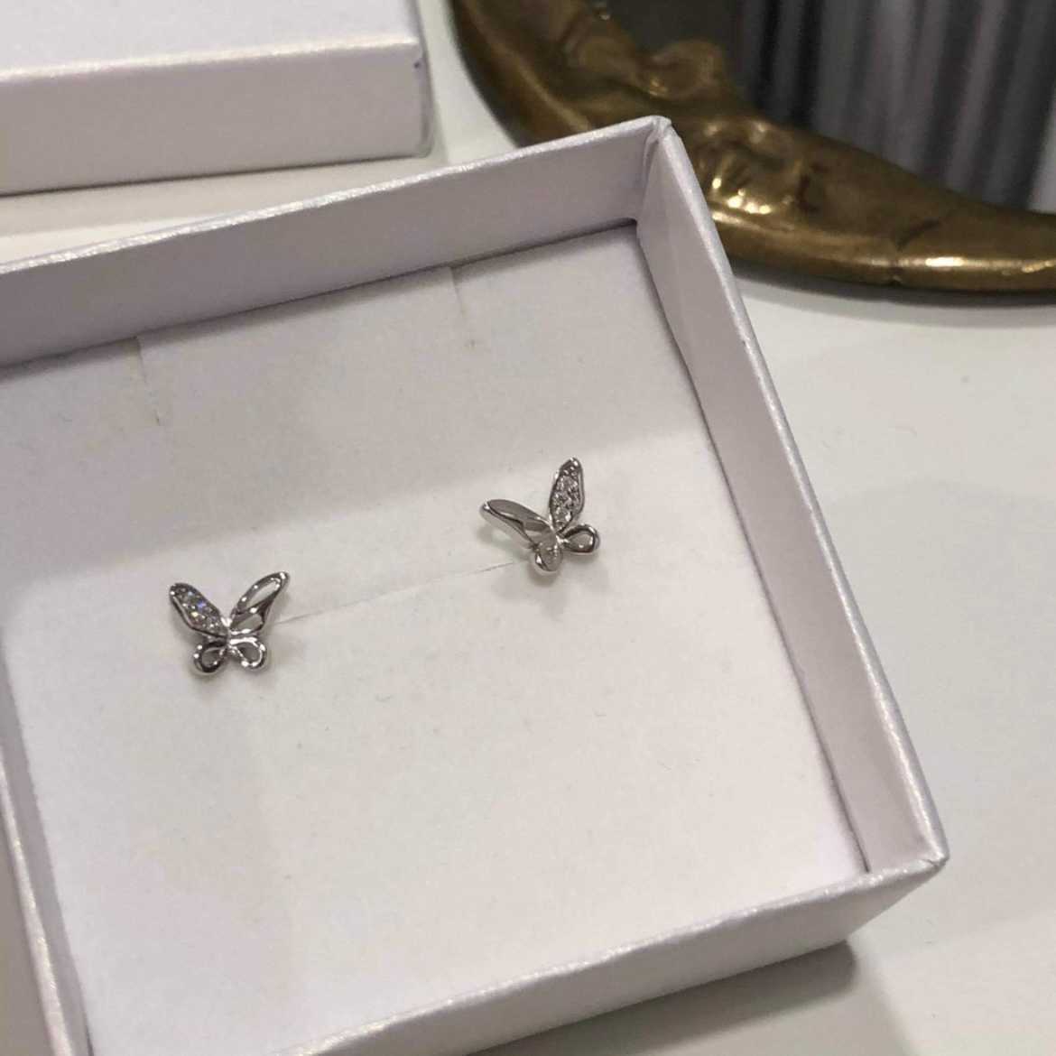 Winterwinter Jewelry Silver925 : ต่างหูเงินแท้ 925 ต่างหูประดับเพชร cz รูปผีเสื้อ