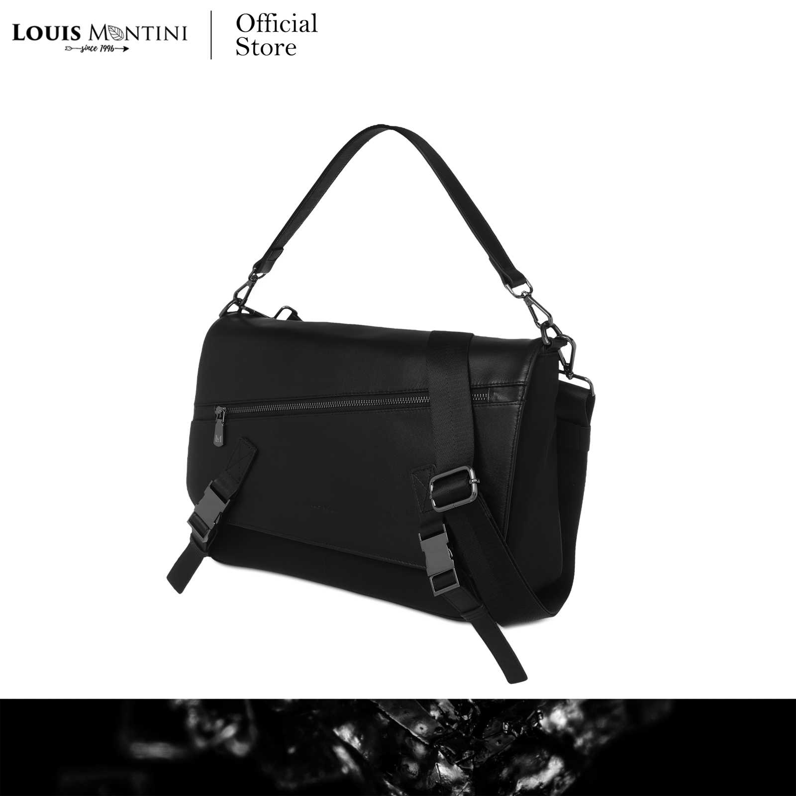 Louis Montini (ONYX) กระเป๋าสะพายข้าง Messenger bag ผ้าไนล่อนผสมหนังวัวแท้ ONX07