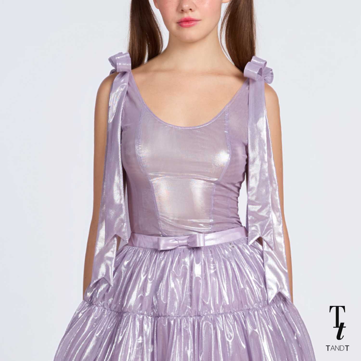TandT - DEVLYN TOP - BOWS PRIZE HAND-CRAFTED TRIMMED METALLIC TULLE SLEEVELESS TOP