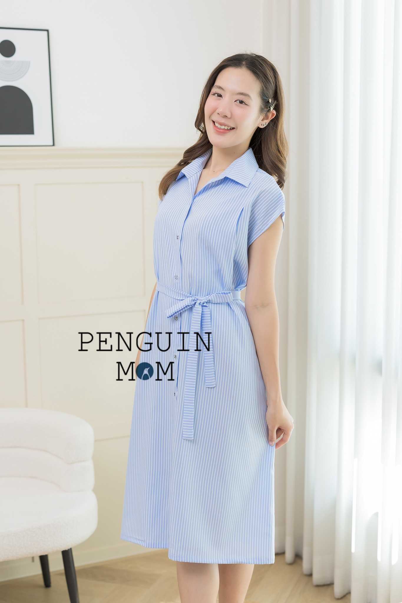ชุดคลุมท้อง ชุดให้นม Airry dress ฟ้า (ให้นมได้)