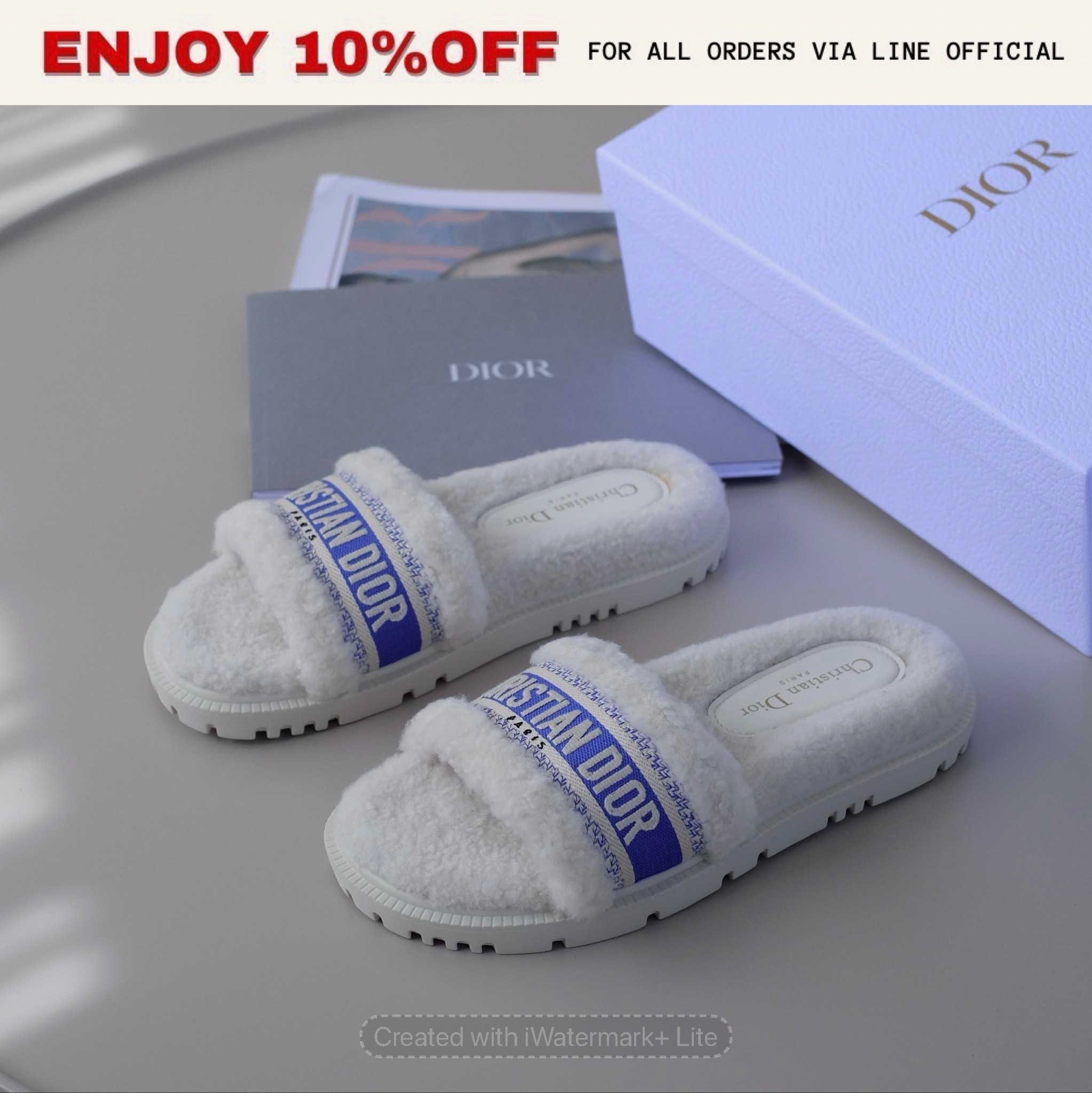 NEW! DIOR DWAY SLIDE Embroidered Cotton and Shearling | Shoes