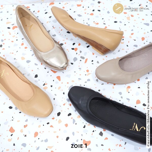 ทรงปกติ เปลี่ยนไซส์ได้ ไม่รับคืน Zenachoo รุ่นขายดี Zoie1 ส้นเตารีดสูง 1นิ้ว รองเท้าหนังแกะแท้