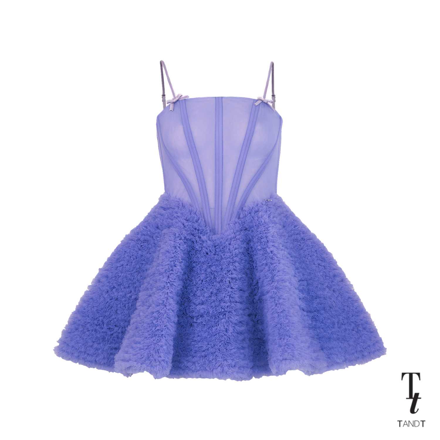 CAROLYN - SPAGHETTI STRAPS CORSET RUFFLE TRIMMED TULLE MINI DRESS