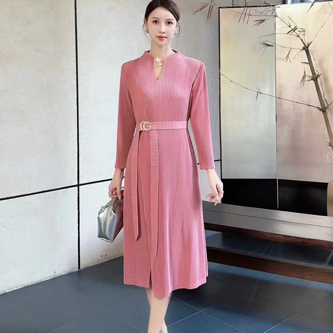 Pleatbynisa A544 เดรสอัดพลีท เนื้อผ้าPolyester100%
