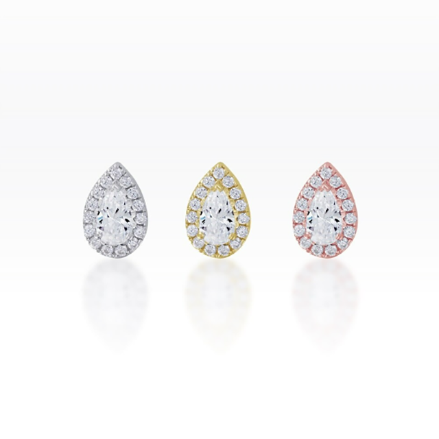PiercingRoomByJay Halo Teardrop CZ Flat Back เงินแท้ (ราคาต่อชิ้น)