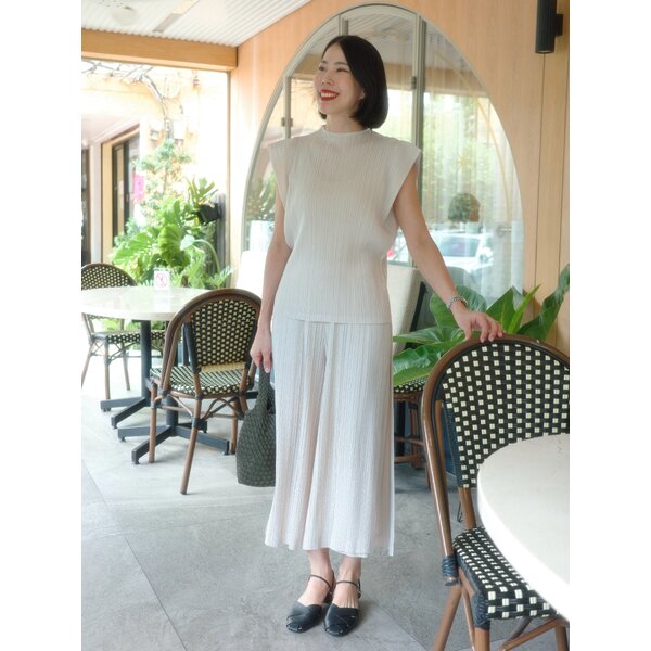 กก. ยาว33.5นิ้ว! 2MUAY รุ่น GJO1199/ GJO1306 เซ็ตพลีทคุณภาพ HIGH NECK CAP SLEEVE TOP WITH DOUBLE ...