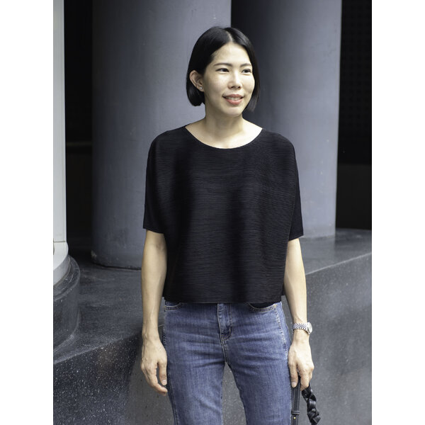 อก42(ทรงเล็ก) ยาว19 นิ้ว 2MUAY GM15029 เสื้ออัดพลีท SHORT SLEEVE PLEATED TOP 28 สี FREE SIZE