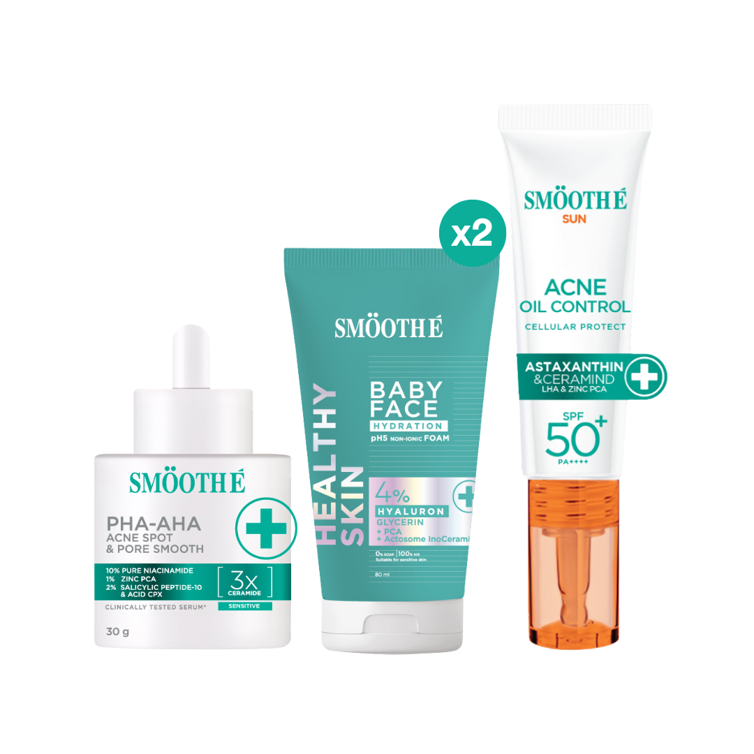 (รับ 1 สิทธิ์ร่วมกิจกรรม) เซ็ตลดสิว ผิวกระจ่างใส Smooth E Acne Glow Up Set