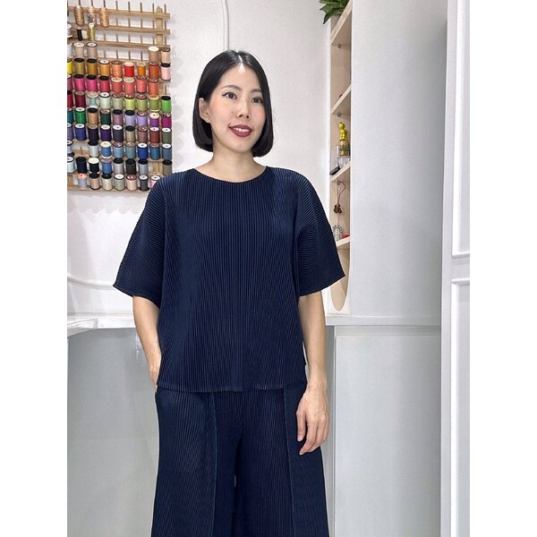 2MUAY GJO1329 เสื้อพลีทคุณภาพ THICK ROUND NECK SHORT SLEEVE PLEATED TOP 10 สี FREE SIZE