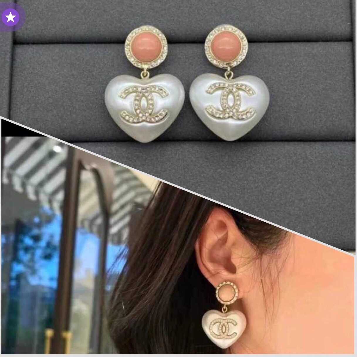 ต่างหูหัวใจชมพู Chanel