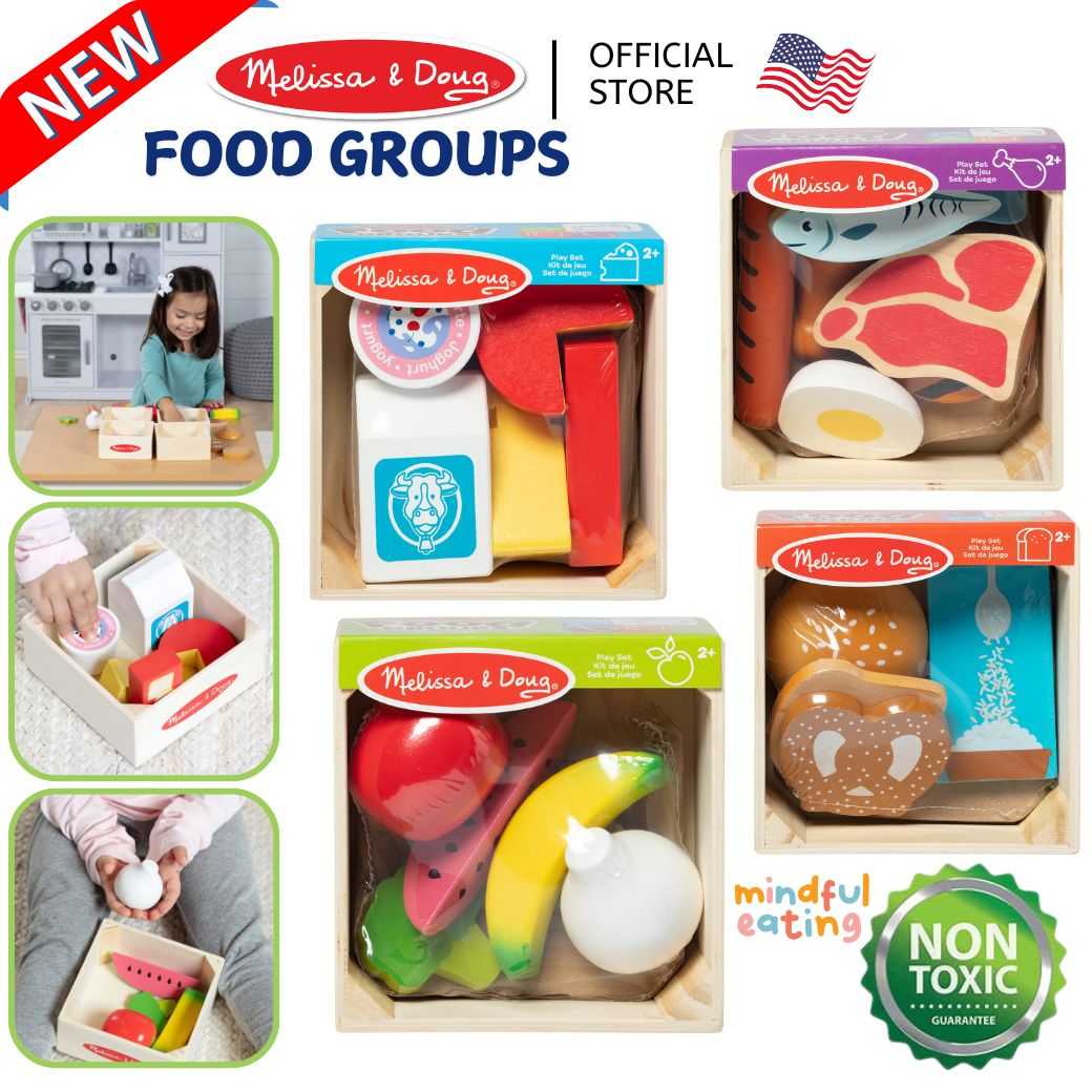 (ของแท้ USA) ของเล่นไม้อาหาร 5 หมู่ เนื้อสัตว์ ผัก ผลไม้ Wooden Food Groups Play Set Melissa & Doug