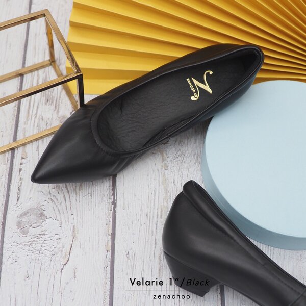 ทรงปกติ:เปลี่ยนไซส์ได้-ไม่รับคืน::Zenachoo รุ่นขายดี Velarie1 สูง 1นิ้ว สี Black รองเท้าหัวแหลมหน...