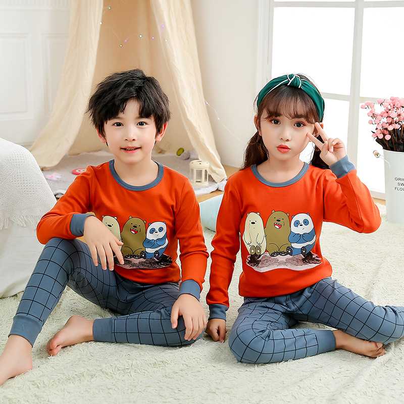 K154 ชุดนอนเด็กสไตส์เกาหลี ลายหมี 3 ตัว ผ้านิ่มใส่สบาย ลายน่ารัก  100% COTTON