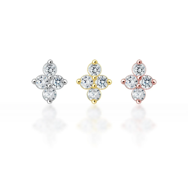 PiercingRoomByJay Four Diamond Flat Back เงินแท้ (ราคาต่อชิ้น)