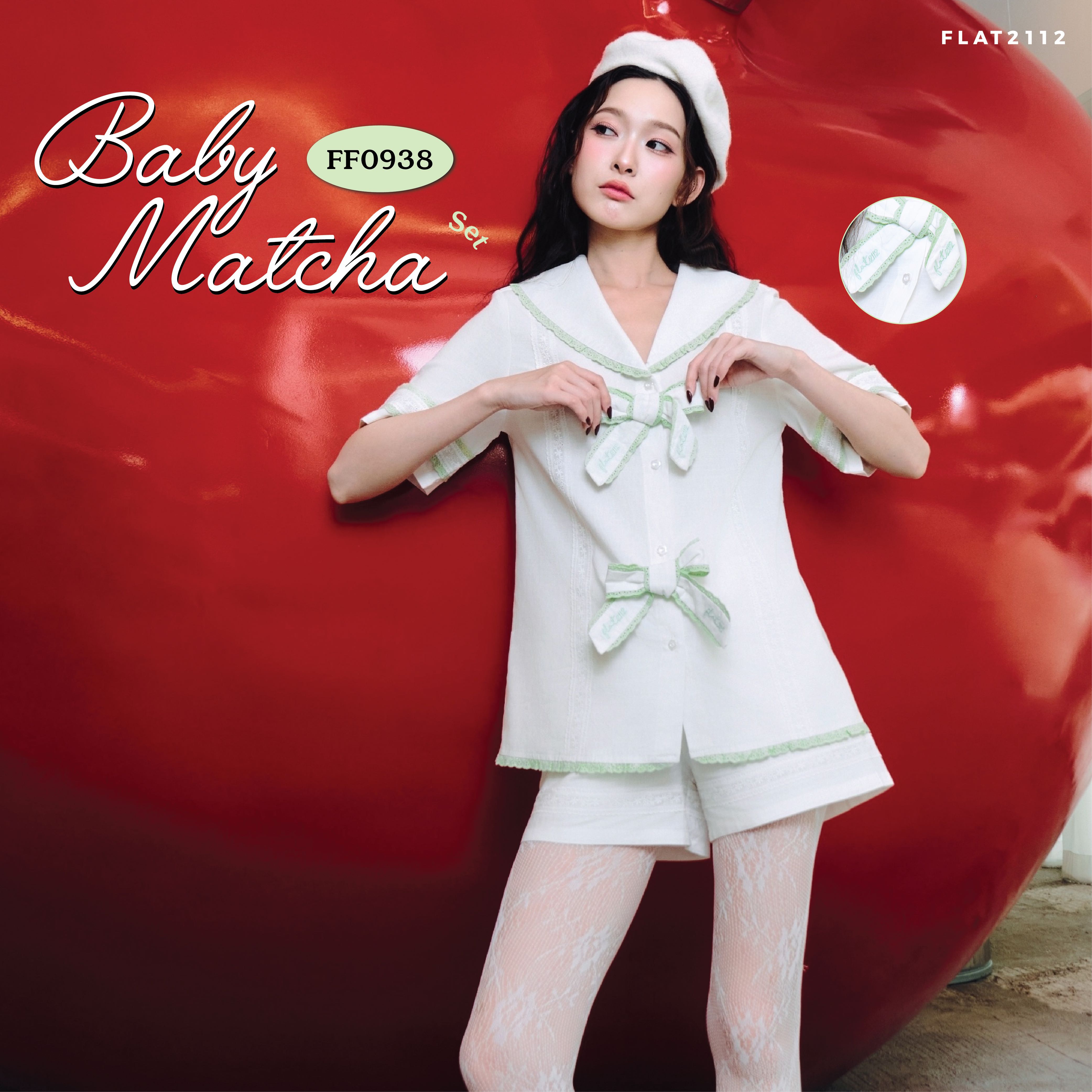 FLAT2112 FF0938 : BABY MATCHA SET ชุดเซ็ท เสื้อ กางเกงขาสั้น ชุดเซ็ทผู้หญิง