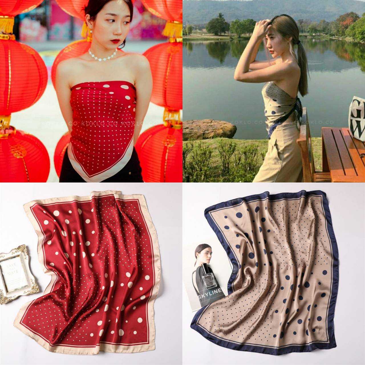 KOKLO.CO ผ้าพันคอ ผ้าคลุมไหล่ ผ้าโพกหัว ผ้าพันคอเกาะอก 70x70 KOSFSK016