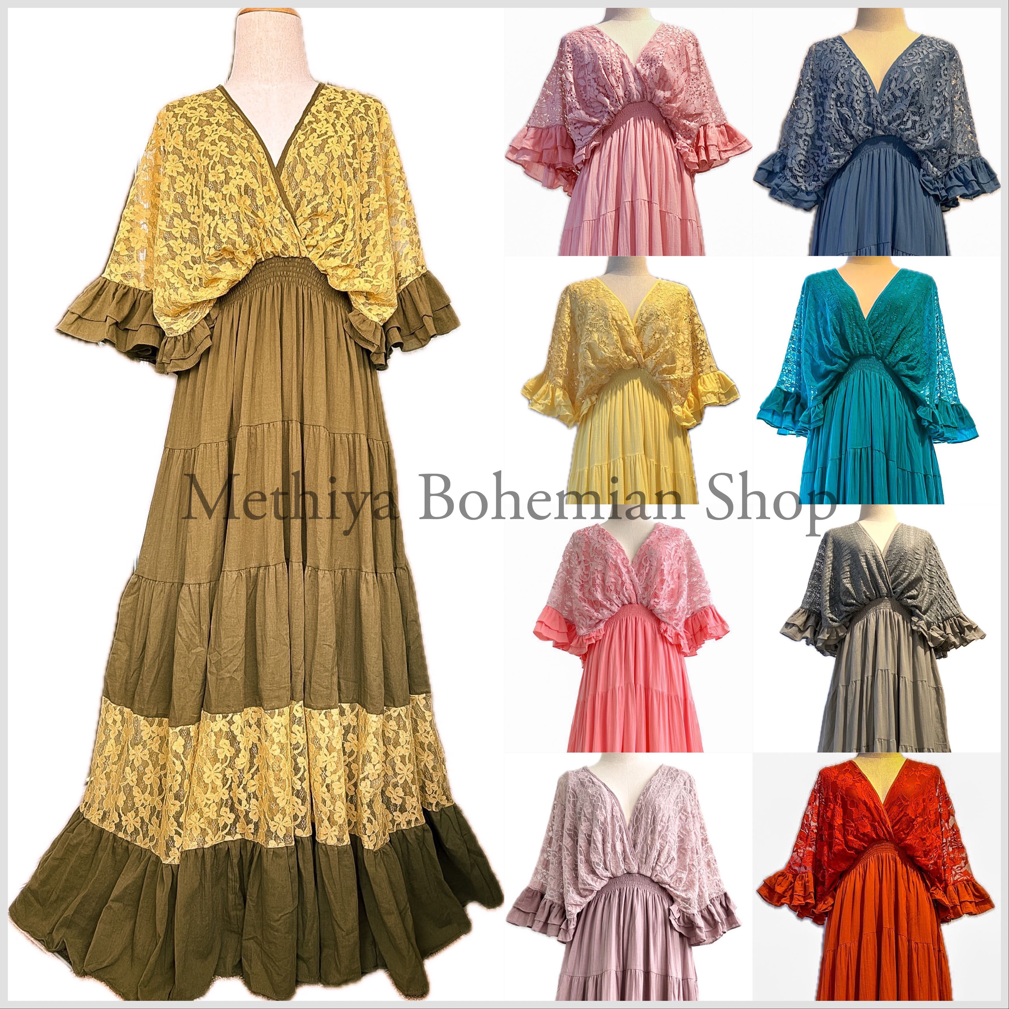 Butterfly Maxi Dress, BoHo Maxi Dress, ชุดเดรสโลฮีเมี่ยน, ชุดเดรสสาวอวบ เดรสยาวลูกไม้วินเทจ, Vintage