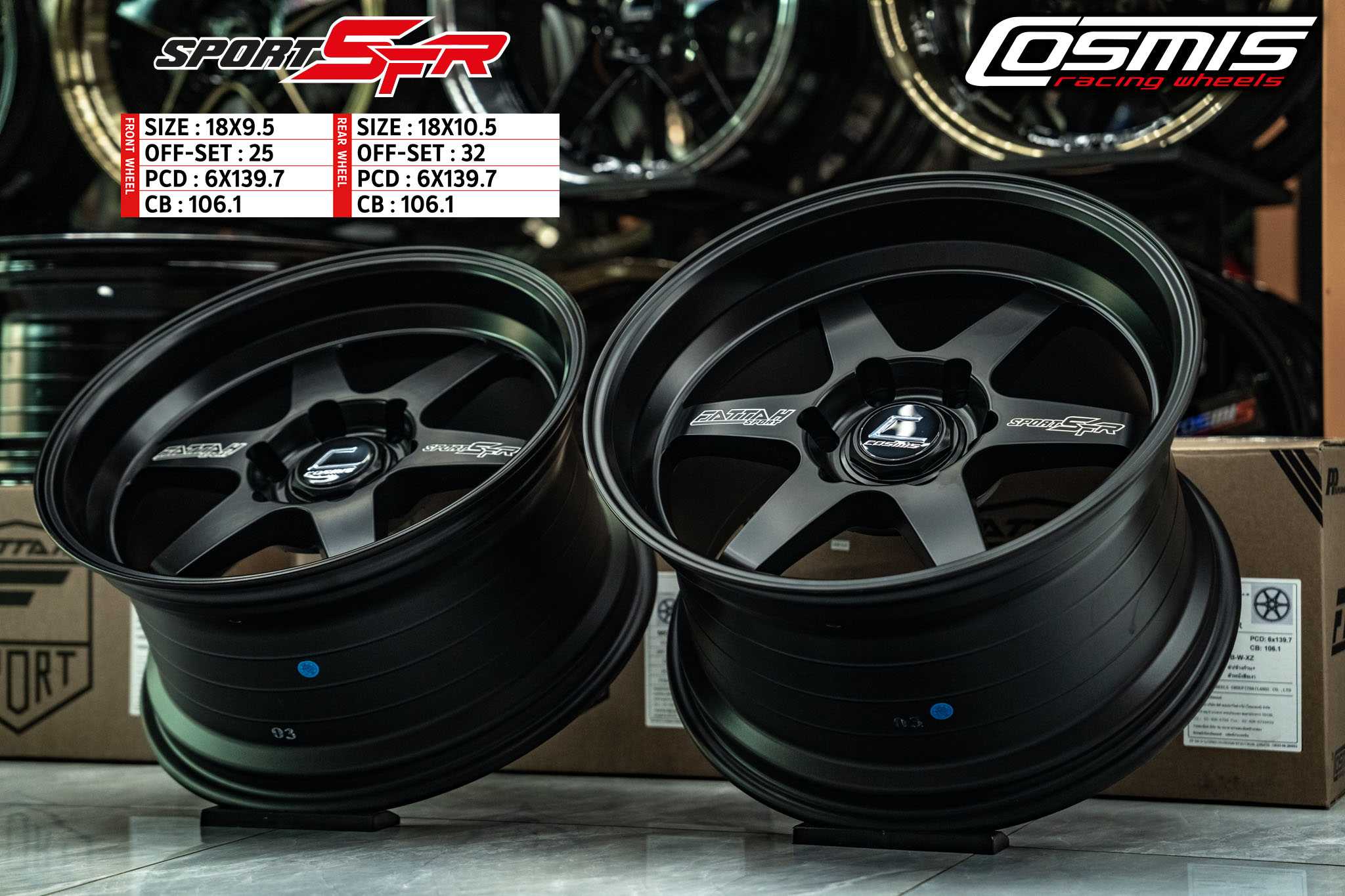แม็กซ์ SPORT-SFR 18X10.5 6X139.7 ET32 CB.106 B/M5-XZ  (สีดำด้าน+CNCตัวหนังสือ)