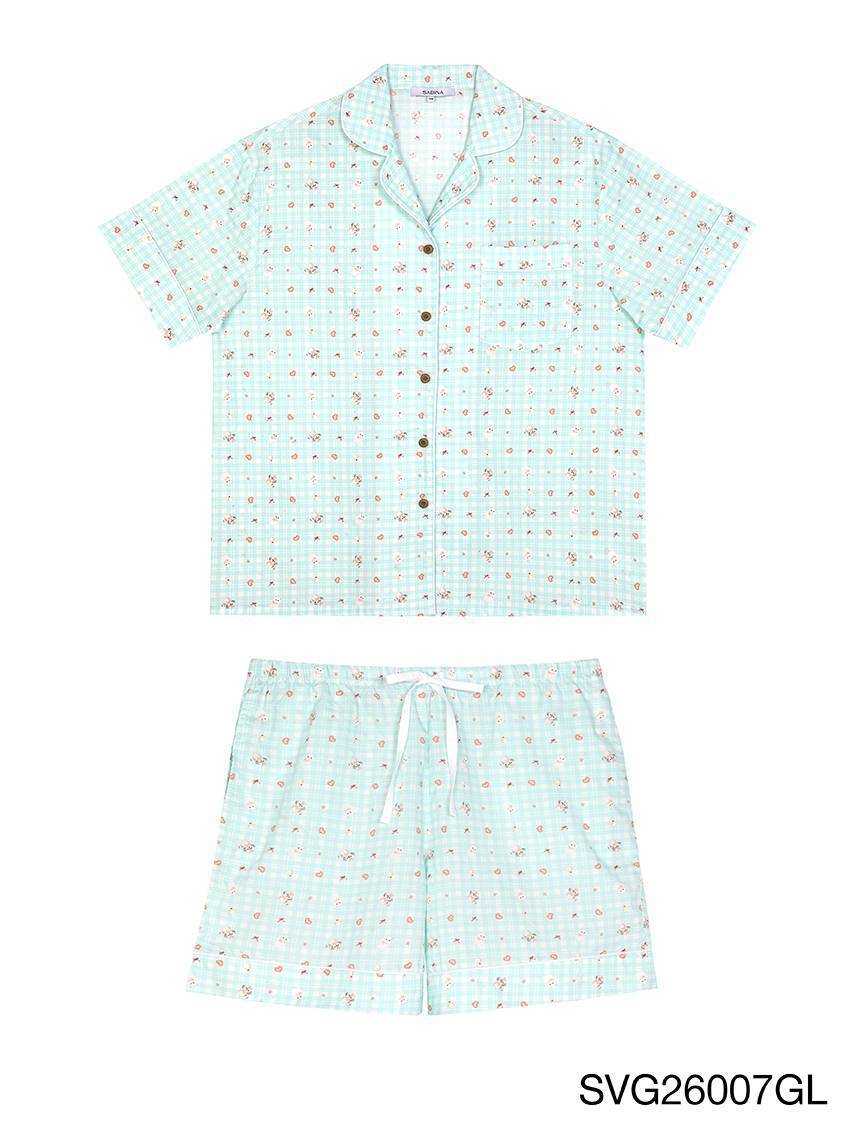 เซ็ตชุดนอน เสื้อแขนสั้น กางเกงขาสั้น รหัส SVG26007GL - สีเขียว
