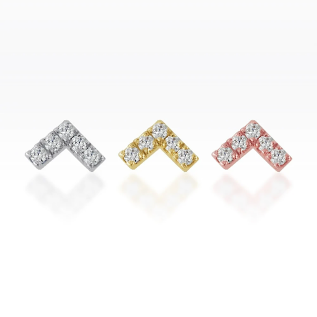 PiercingRoomByJay Tiny Chevron CZ Flat Back เงินแท้ (ราคาต่อชิ้น)