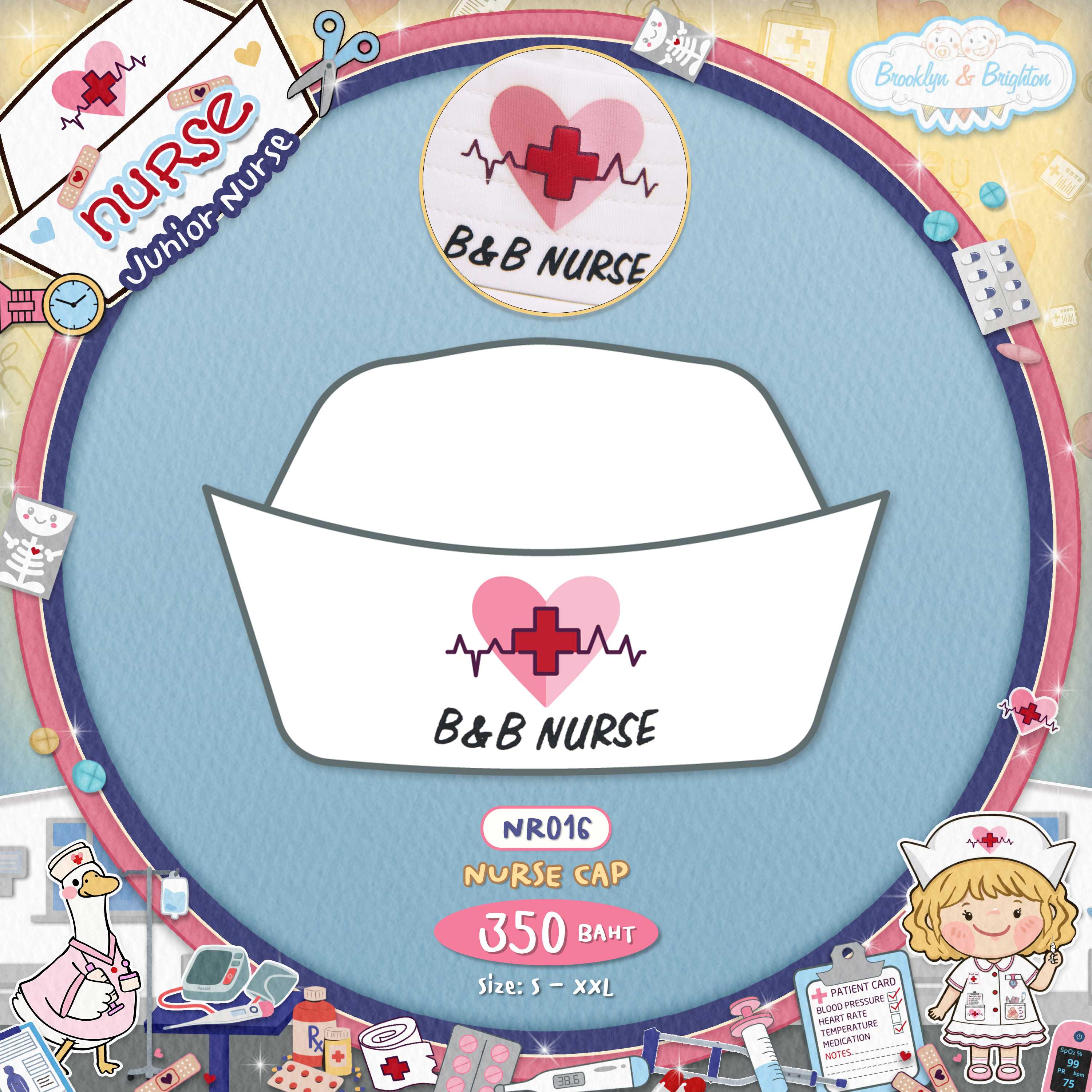 Nurse - Nurse Cap หมวกพยาบาล ชุดอาชีพ - NR016 (Size: S-XXL)