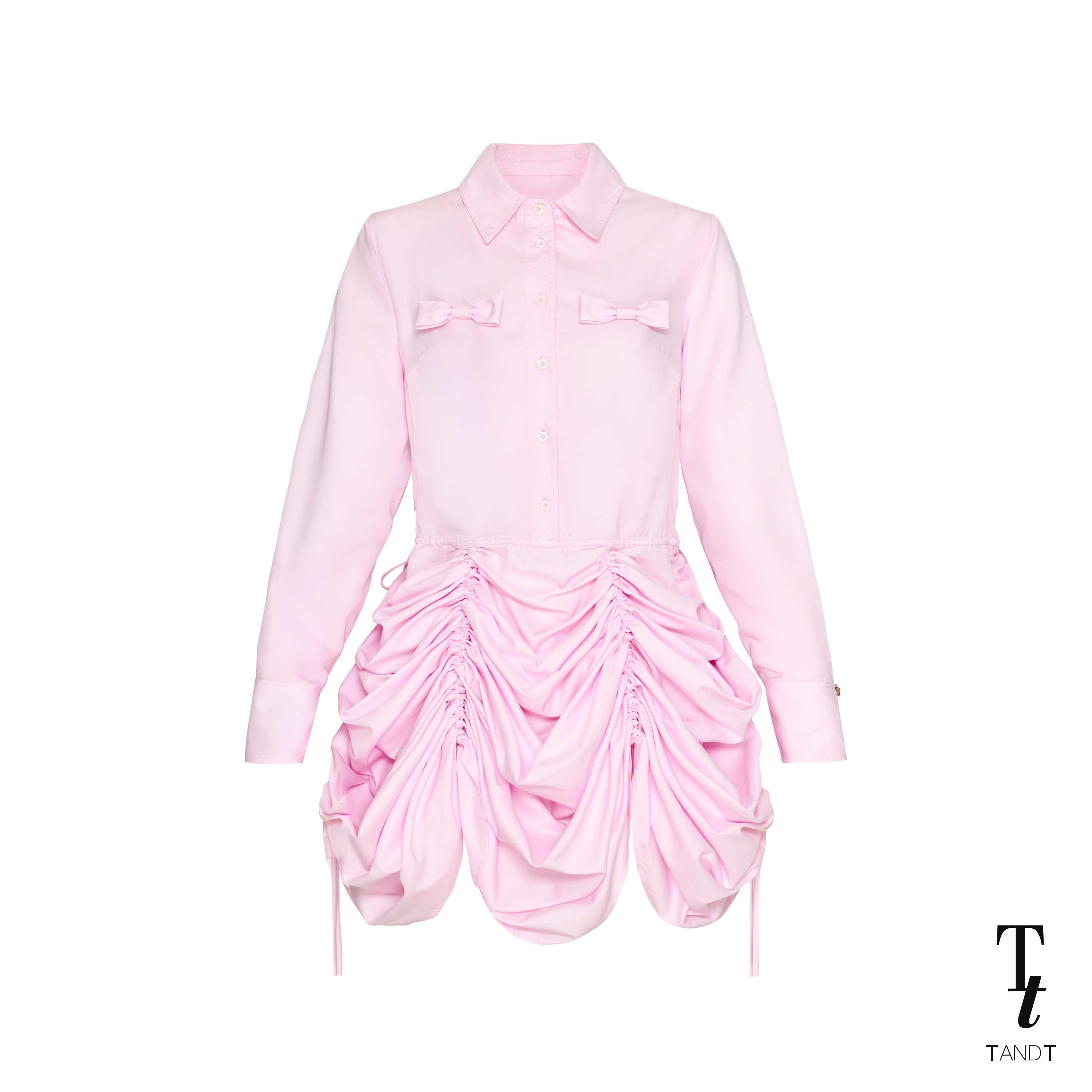 TandT - TABBY DRESS - LONG SLEEVES RUCHED TULLE MINI SHIRT DRESS
